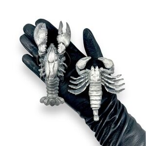 VTG Pewter Belt Buckle Set Lobster Crawfish Pair Vinegaroon Foundries 1980 USA